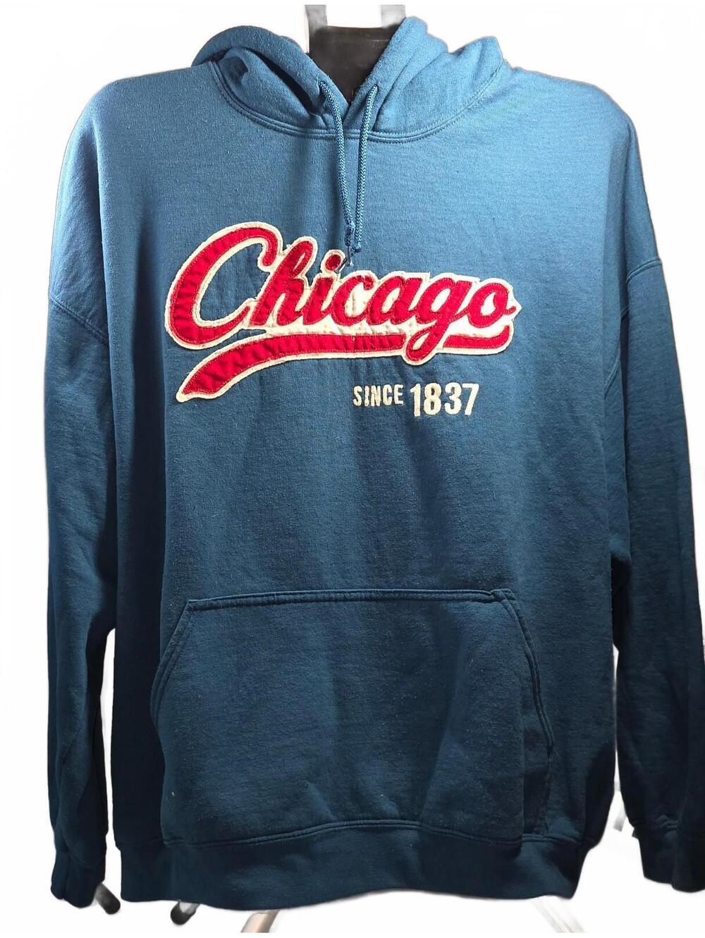 Unisex Vintage Chicago Since 1837 Heavy Blend Hoodie Deep Turquoise Blue Sz 2XL